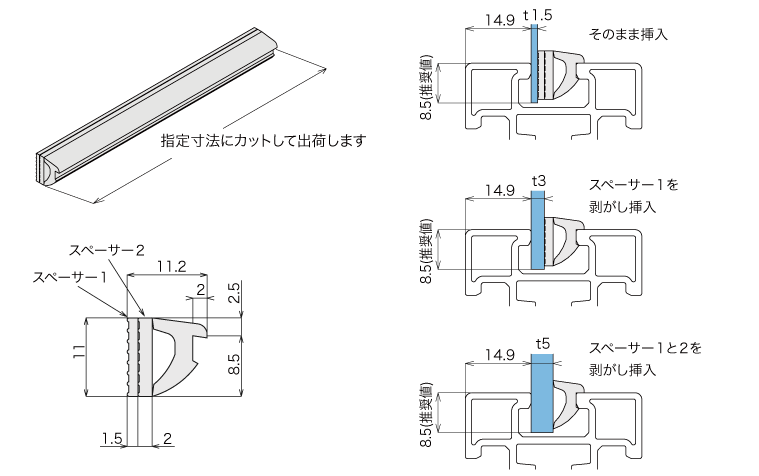 説明：パネルパッキン40(板厚1.5/3/5mm用)　カット販売